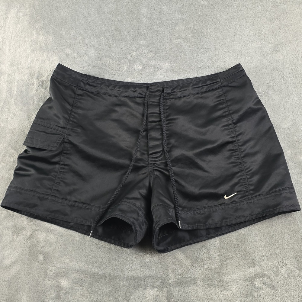Vintage Nike Silky Running Shorts Women's Size US 8 Black Pocket Drawstring...